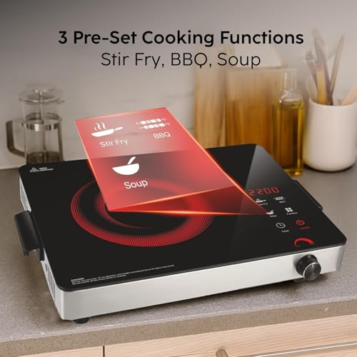 Image of BLUE TRAX 2200W Infrared Cooktop Stove with Steel Grill Rack Touch Control | Radiant Feel Infrared Induction Glass Cooktop Auto Shut Off & Overheat Protection, Multi Power Level Function