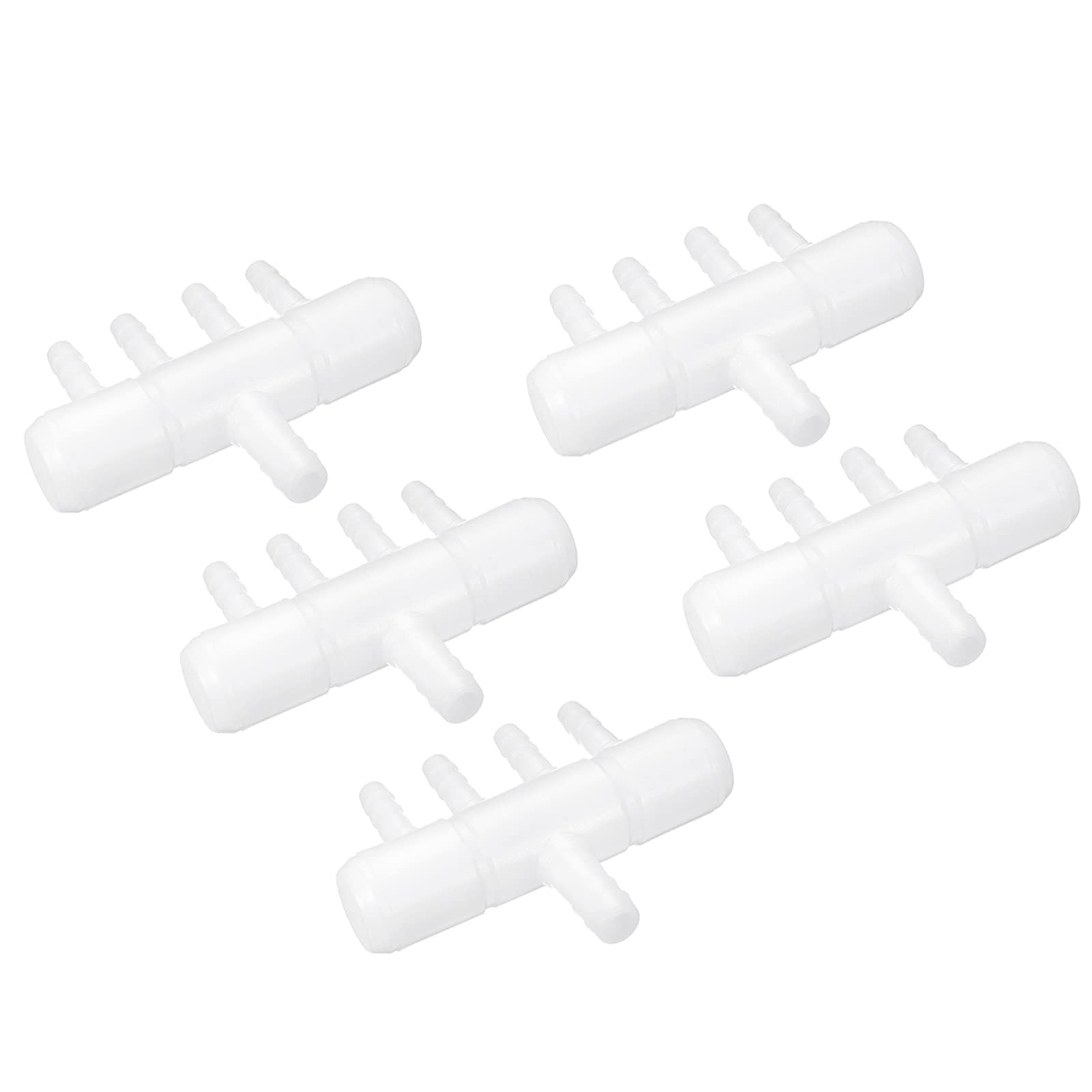 sourcing map 5Pcs 8mm to 5.5mm 4 Ways Air Line Tubing Splitter Connector Fish Tank Oxygen Pipe Air Tubing Adapter for Aquarium, White