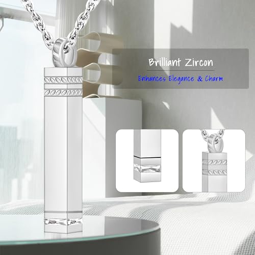 Cremation Necklace for Ashes, Small Cubic Bar Urn Pendant - Stainless Steel Memorial Jewelry Ashes Holder, Sympathy Gift for Women & Men2