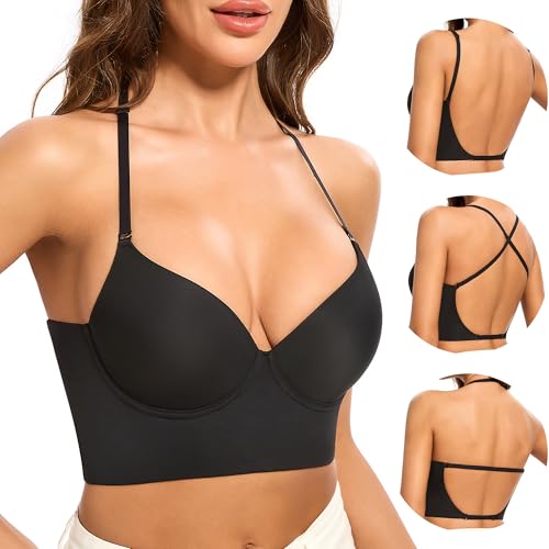 Photo de LUNNER'S SECRET Soutien Gorge Dos Nu-Invisible,Transparent Dos Convertibles Multiples et Soutien Gorge sans,Coutures à Léger Rembourrage(Black, 90D)
