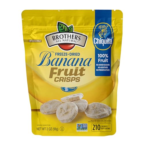 Brothers All Natural Freeze Dried Fruit Crisps, Chiquita Banana, 2 Oz (Pack of 8), Made with 100% Fruit, Gluten Free, Soy Free, Vegan, Healthy Snack, Resealable Pouch