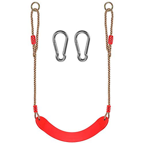 WAREMAID Kinderschaukel, Eva Weiche rutschfest U-Schaukel Brettschaukel Schaukelsitz Schaukelbrett mit Schnapphaken, Länge Einstellbares Seil, Schwung Set für Kinder Garten Outdoor, Rot