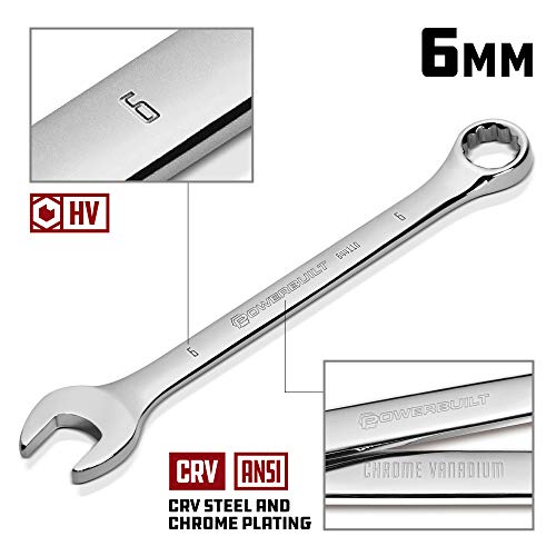 Image of Powerbuilt Metric 6mm Combination Wrench, 12 Point Double Ended Box and Open End, 15 Degree Offset - 644110