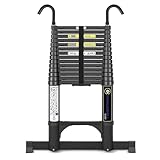 Escalera telescópica de aluminio de 5,1 m, extensible de alta calidad, con estabilizador y ganchos extraíbles, antideslizante, plegable, telescópica, para el hogar, multiuso