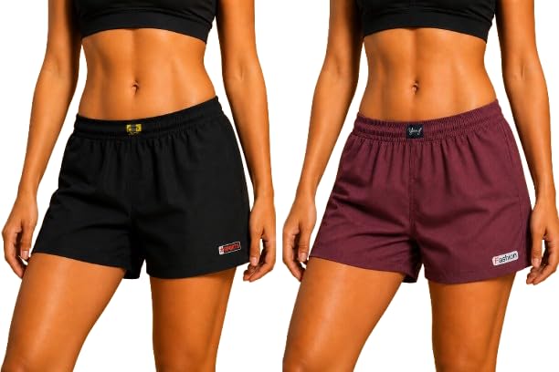 Women's and Girls' Casual Sports Shorts (2-Pack) – Lightweight Running Shorts Combo with Elastic Comfort Waistband Multicolour-picture-34