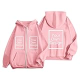 Custom Cardigans for Women Customized Add Your Text Photo Design Front or Back Personalized Casual Full Zipper Jackets Pink