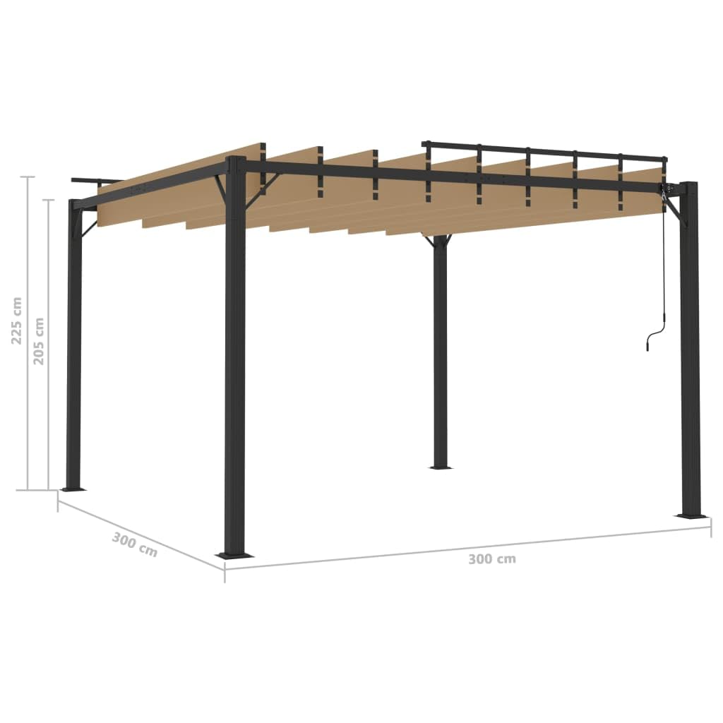 Pergola z dachem lamelowym, 3 x 3 m, kolor taupe i aluminium, pawilon ogrodowy, taras, regulowany, odporny na działanie wody, rama aluminiowa, wytrzymała, trwała, do użytku na zewnątrz