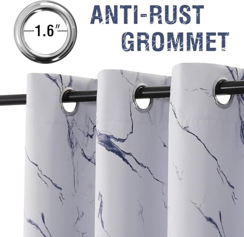 Image of BFAM Marble Print 100% Blackout Curtain with Black Linning at Back,Blue Marble Print Curtains for Living Room /Bedroom Thermal Insulated Energey Saving 10 Feet Pack of 1 Curtain