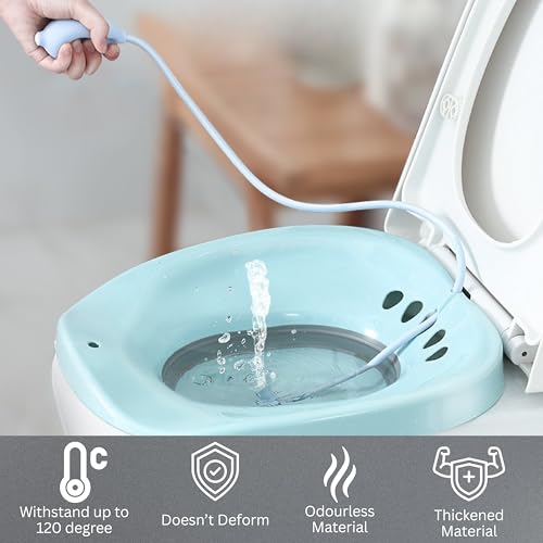 Image of Sitz Bath Tub For Adults | For Fissures | For Hemorrhoids | For Piles | For Post Delivery | Foldable | Large Capacity | Includes Air Pump, Adhesive Wall Hook & Microfiber Cloth
