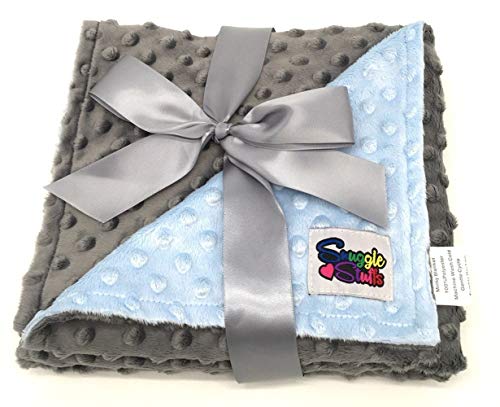 Reversible Unisex Children's Soft Baby Blanket Minky Dot (Light Blue/Grey)