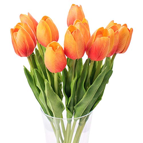 Ctuer 12Pcs Artificial Tulip Real Touch Tulip Flowers Fake Silk Flowers For Vases Wedding Home Room Party Decoration (Orange) #TOP6