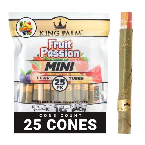 King Palm Mini Size Cones - Natural Pre Rolled Cone Palm Leafs - Corn Husk Filter Tip - Pre Rolled Rolling Paper with Tips & Packing Tubes Included (1 Pack 25 Cones Fruit Passion)
