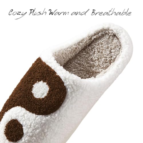 Image of Women's Men's Preppy Happy Face Slippers Comfy Warm Plush Slip-On House Slipper for Winter Indoor Soft Cushion Non-slip Fluffy Slides Slippers