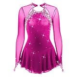 JRUIA Vestidos del Concurso De Patinaje Artístico para Niñas Color Sólido Disfraz De Patinaje sobre Hielo Empalme De Malla Leotardos De Gimnasia Rítmica Femenina Diamantes De Diablo,B,M