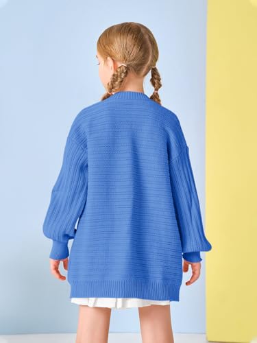 Image of Haloumoning Kids Girls Open Front Cardigan Sweaters Long Sleeve Cable Knit Fashion Clothes with Pockets 5-14 Years