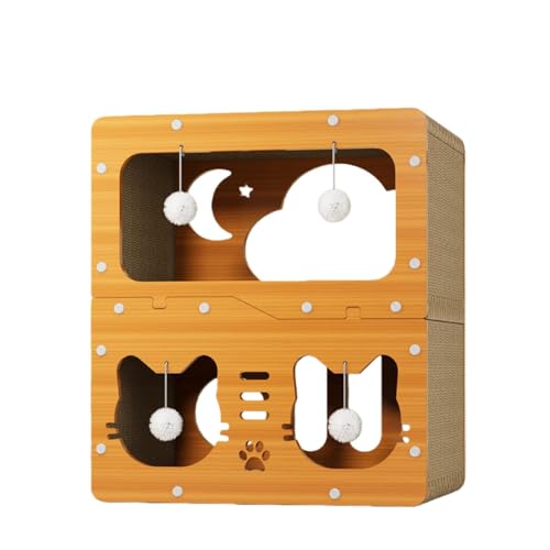 【ChopEase】猫用爪とぎ、猫爪研ぎ 段ボール ハウス 猫爪とぎダン 猫つめとぎ 大型 猫ハウス 猫ベッド 組み立て式 木製 高密度段ボール ハウス 省スペース 収納簡単 ストレス解消 家具破壊防止 運動不足改善 通気 耐久 キャットハウス 猫おもちゃ