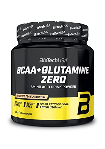 BioTechUSA BCAA + Glutamine Zero | 40 Portionen | Vegan | Zuckerfrei | Glutenfrei | Verhältnis 2:1:1 BCAAs | 480 g | Pfirsich-Eistee