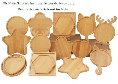 CHICSHIS 16 Pack Large Wooden Mosaic Bases – Assorted Shapes DIY Coaster Blanks for Stained Glass Projects, Wood Surface for Handmade Glass Tile Crafts & Mosaic Art Supplies