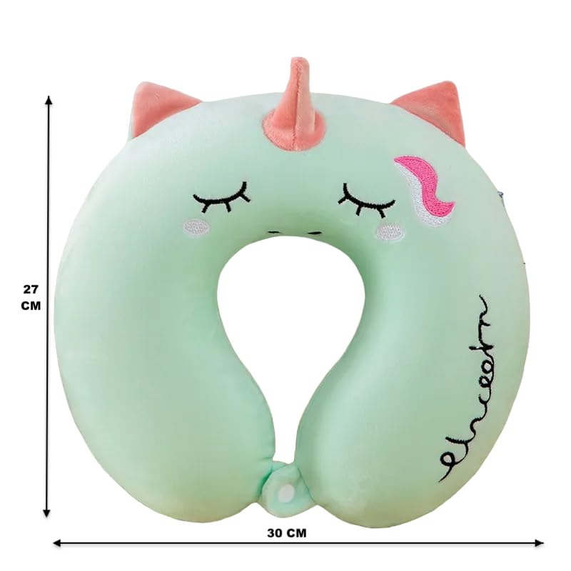 Image of Kids Travel Pillow, Unicorn Fiber With, U-Shaped Airplane Car Flight Head Neck Support Pillow For Adults Toddler Children, Boys, Girls (Green)