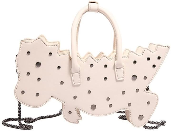 MZRAN女性用バッグ、ファッショナブルな女性用PUレザークロスボディバッグ、漫画の恐竜形のショルダーバッグ、独特でモダンなチェーン