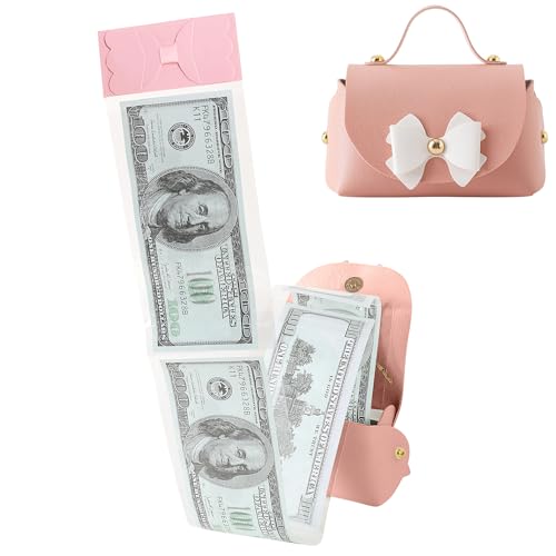 Money Box for Cash Leather Bowknot Money Pull Box for Cash Surprise Box Mini Bags with 30 Pcs Transparent Bags for Christmas Party Birthday