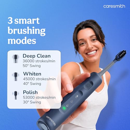 Image of Caresmith SPARK Vibrasonic Electric Toothbrush for Men & Women | Sonic Electric Brush with 2 Brush Heads | 5 Cleaning Modes for Deep Cleaning| Rechargeable Toothbrush with Long Battery Life for Adult