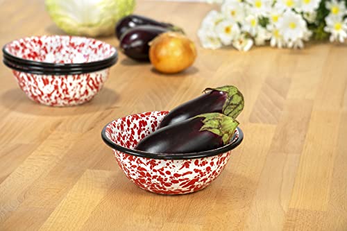 Red-Co-Set-of-4-Enamelware-Metal-Classic-20-oz-Round-Cereal-Bowl-Red-MarbleBlack-Rim-Splatter-Design Red Co Set of 4 Enamelware Metal Classic 20 oz Round Cereal Bowl Red MarbleBlack Rim Splatter Design