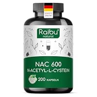 Raibu NAC 600 Kapseln hochdosiert (200 Kapseln x 600mg) I NAC Acetyl L-Cystein in bester Qualität ohne Zusätze in Deutschland produziert