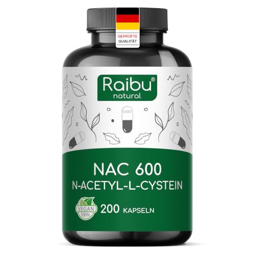 Raibu NAC 600 Kapseln hochdosiert (200 Kapseln x 600mg) I NAC Acetyl L-Cystein in bester Qualität ohne Zusätze in Deutschland produziert