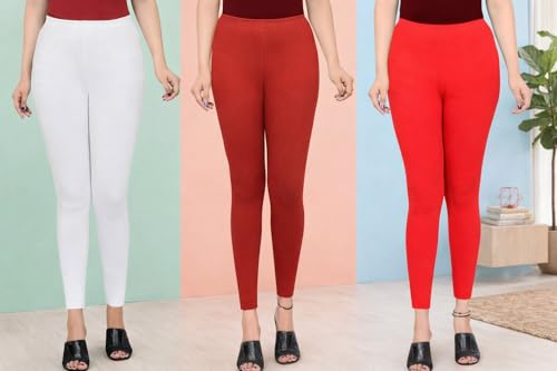 Image of Women Ankle Length Leggings Combo Multicolour Stretchable Cotton Yoga Gym Workout Pants Lyra Jeggings Casual Slim Fit