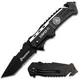 MTECH USA Pocket Folding Knife, Licensed by USMC, Pocket Clip, Tactical, Survival, Rescue, EDC (1002 Black)