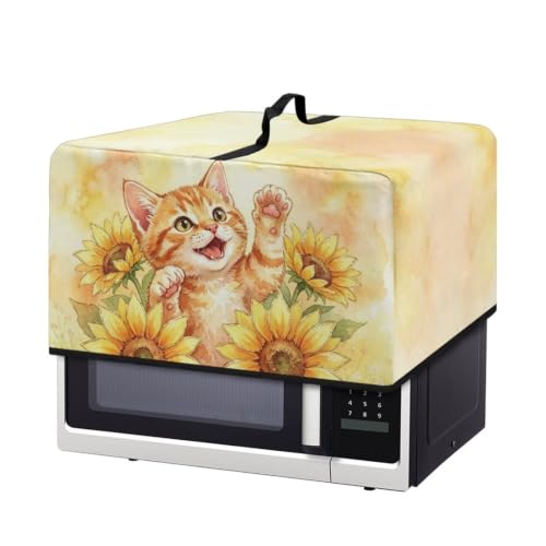 Image of Microwave Oven Dust Cover Decorative Air Fryer Toaster Oven Cover Countertop Microwave Protector for Indoor Kitchen Decor, S, Cat Sunflower Yellow Tie-dye