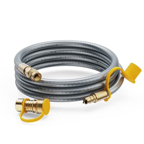 QKLngtan 15FT 3/8 ID Natural Gas Hose PVC Rubber Outer Layer & Stainless Steel Inner Wire Tool-Free Quick Connect for Patio Heaters Grills & Generators
