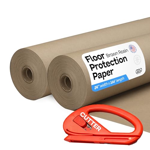 Brown Rosin Masking Paper 24" x 166 feet, 2 Rolls + 1 Cutter – Thick Floor Covering (66 lbs, 664 sq.ft. total) - USA-Made Masking Paper for Painting & Construction, Surface Protection by IDL Packaging by IDL Packaging - Used condition - US$45.85