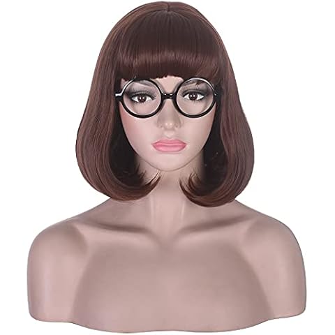 Morvally 12 Inches Short Straight Bob Wig with Bangs (Brown) Cover