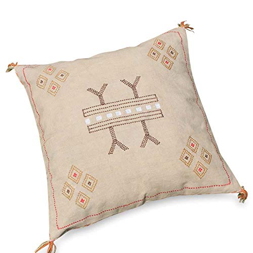 Fabhub Sabra Pillow Cover Riona, 20"X20" 100% Soft Chenille, Mocha Boho Decorative Pillow Case, Moroccan Handcrafted Throw Pillow With Tassels #TOP3