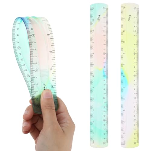 AOZUO Lot de 2 règles flexibles de 30 cm - Règle droite transparente en plastique incassable avec bord doux - Règle plate flexible pour l'école, la salle...