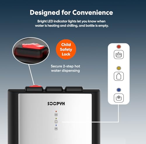 Image of Self Cleaning Bottom Load Water Cooler Dispenser for 3-5 Gallon Bottles,Hot Cold and Room, Child Safety Lock, LED Display with Empty Bottle Alert, Perfect for Home, Stainless Steel
