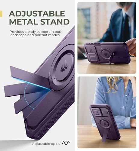 Dexnor for iPhone 15 Pro Max Case with Slide Camera Cover&Adjustable Kickstand & Built-in Screen Protector,Magnetic Rugged Shockproof Bumper Cases Heavy-Duty Magnetic Protective Cover,Phantom Purple by Dexnor - Image 5