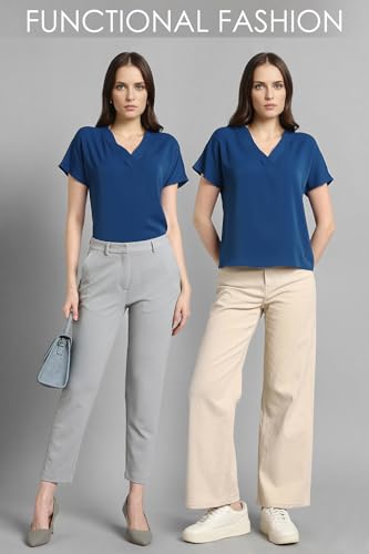 Image of Van Heusen Women's Polyester Regular Fit Half Sleeve V Neck Formal Top