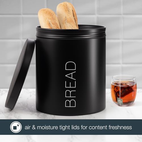 EHC Bread Bin, Metal Bread Box with Lid, Large Capacity Bread Storage for Kitchen, Kitchen Storage Caddy with Rubber Seal, Black, 220 x 225cm - Cosy Home Interiors EHC Bread Bin, Metal Bread Box with Lid, Large Capacity Bread Storage for Kitchen, Kitchen Storage Caddy with Rubber Seal, Black, 220 x 225cm - Image 2