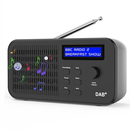 OiDiPi Radios DAB portables, radio DAB+ FM, radios numériques, alimentées par batterie USB, petite radio avec écran LCD, 15 heures d'autonomie, 40 stations préréglées, prise casque 3,5 mm (noir)
