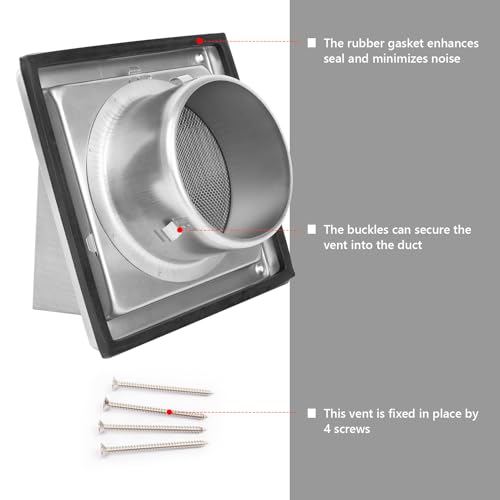 FRESH SPEED 4 Inch Dryer Vent Cover Outside Stainless Steel Wall Vent with Removable Cover and Insect Screen Mesh by FRESH SPEED - Image 7