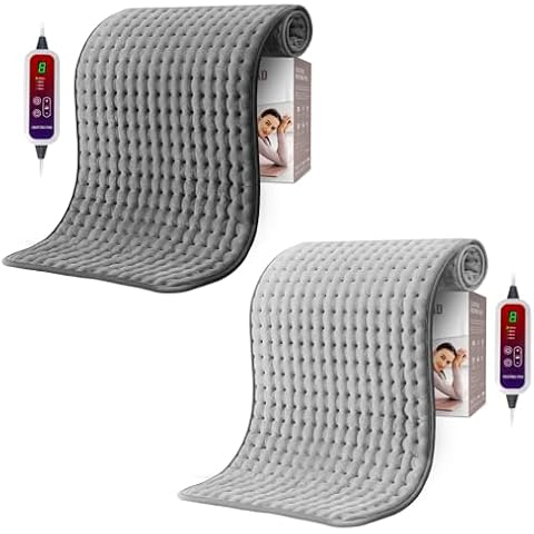 Qfun 2PCS 20"x40" Extra Large Heating Pad Dark Gray and Grey， Heating Pad for Back Pain Relief, Neck and Shoulde Electric Heating Pad, 6 Heat Settings & Auto Shut-Off, Over-Heat Protection Cover