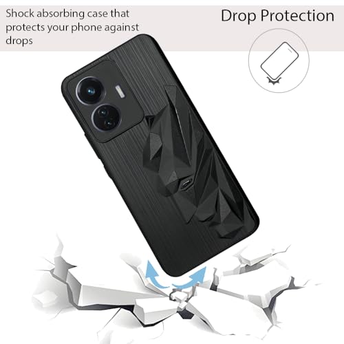 Image of NIUKIN Silicone Mobile Back Case for Vivo T1 44W 4G / iQOO Z6 44W 4G | Engraved Design | 360 Degree Protection | Shockproof Scratch Proof Cover | Black