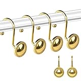 Gold Shower Curtain Hooks Rings, Shower Hooks for Curtain, Brass Decorative Shower Curtain Hooks, Ru