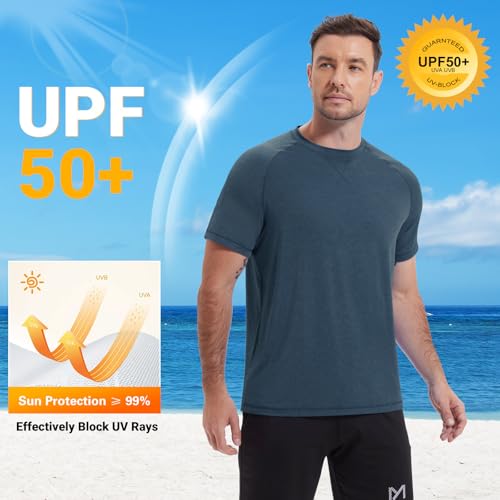 Image of Mens Swim Shirts UPF 50+ Sun Shirts Rash Guard Quick-Dry Fishing T-Shirts