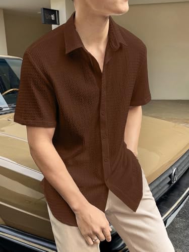 Image of GRECIILOOKS Men's Polycotton Shirt |Stylish Casual Regular Fit Shirts | Textured Half Sleeve | Slim Fit | Business & Meeting Ready (Available in Plus Size)