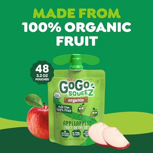 GoGo squeeZ Organic Applesauce and Fruit Puree, Apple Apple, 3.2 oz (Pack of 48), Unsweetened Organic Fruit Snacks for Kids, Gluten Free, Nut Free and Dairy Free, Recloseable Cap, BPA Free Pouches - Thumbnail 5