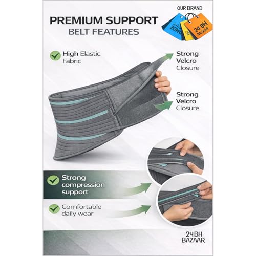 Image of Abdominal & Back Support for Men & Women | Postpartum After Delivery & C-Section | Back Pain Relief with Lumbar Support, Waist & Tummy Compression | Adjustable Double Strap (Belt Length 41 inch, suitable for size - M , Grey)